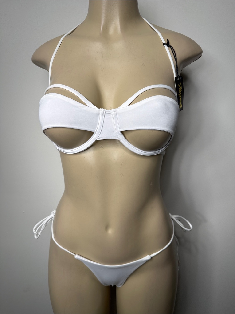 White Cutout Underwire Bikini Set with Tie-Side Bottoms - Women Swim
